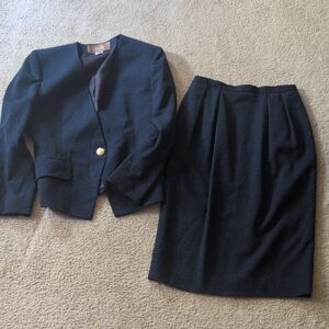 Saville Vintage Blue Blazer Wool Suit Set With Skirt Size 8